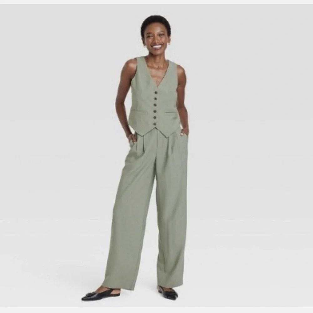 A New Day High-Rise Pleat Front Straight Trousers Pants - Light Green NEW - Picture 2 of 6